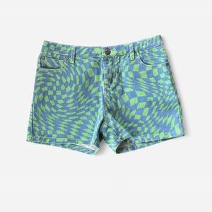 RSQ Green and Blue Jean Shorts with Vibrant Pattern